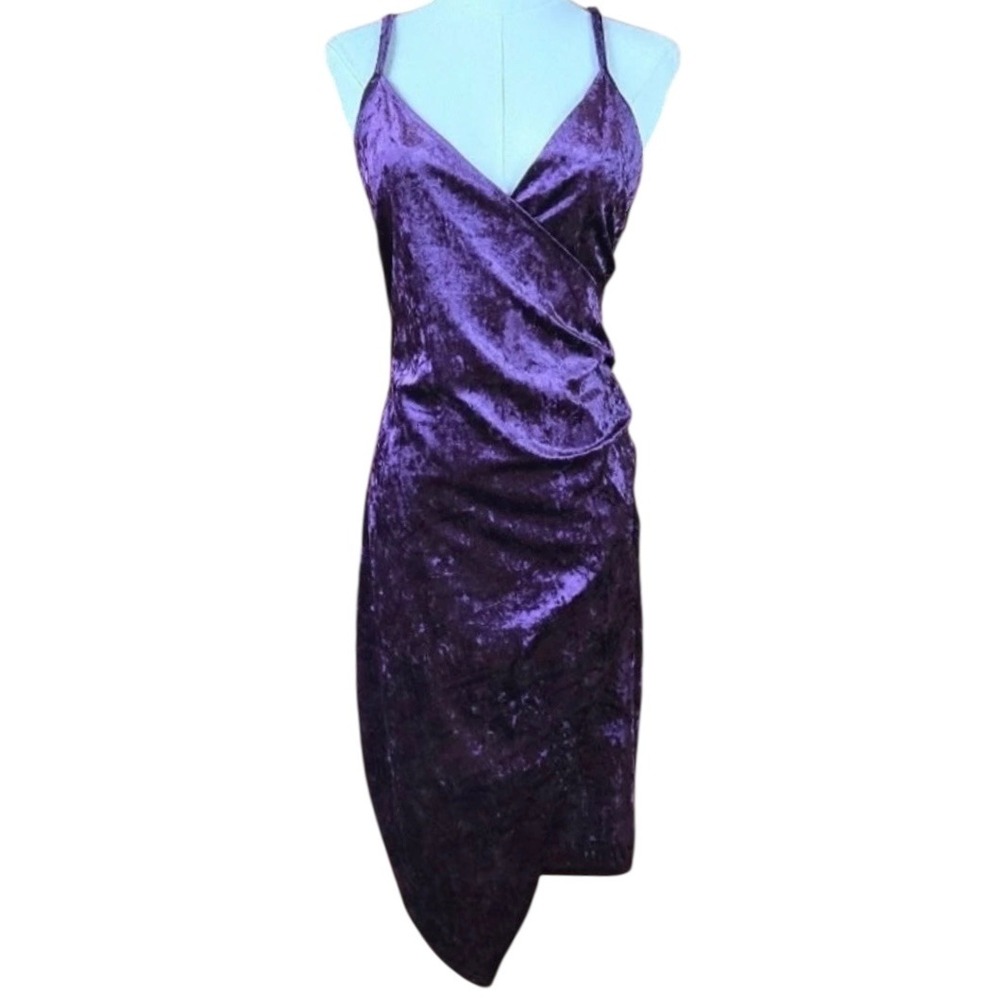 rue21 Y2K Purple Crushed Velvet Faux Wrap Bodycon Ruched Slip Dress Whimsigoth S